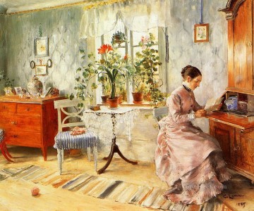  leyendo Pintura - Un interior con una mujer leyendo a Carl Larsson